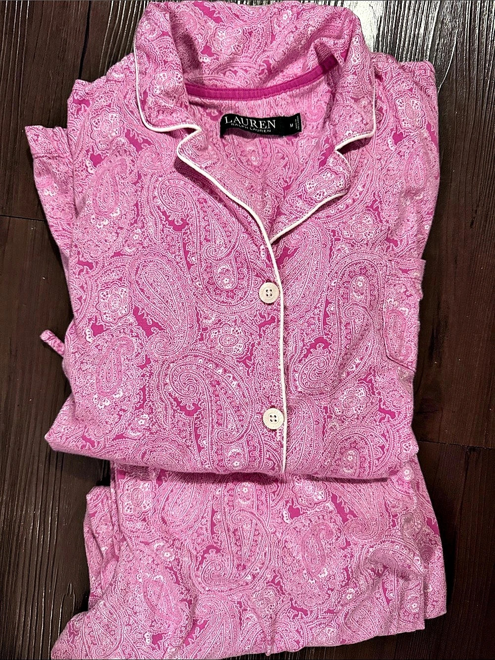 Lauren Ralph Lauren Pink Paisley Long Sleeve Notch Collar Pajama Set Pajama Set